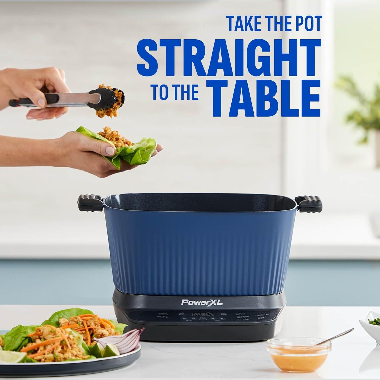 PowerXL PowerXL Stirmax Midnight Blue 7.5 Quart Digital Multi-cooker With Automatic Paddle To Stir And Shred, 9 In 1 Programmable Presets To Sauté, Sear, And Brown Food Before Simmering