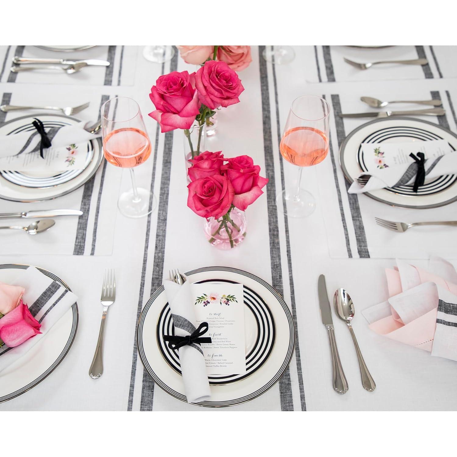 Solino Home French Stripe - 100% Pure Linen Table Runner