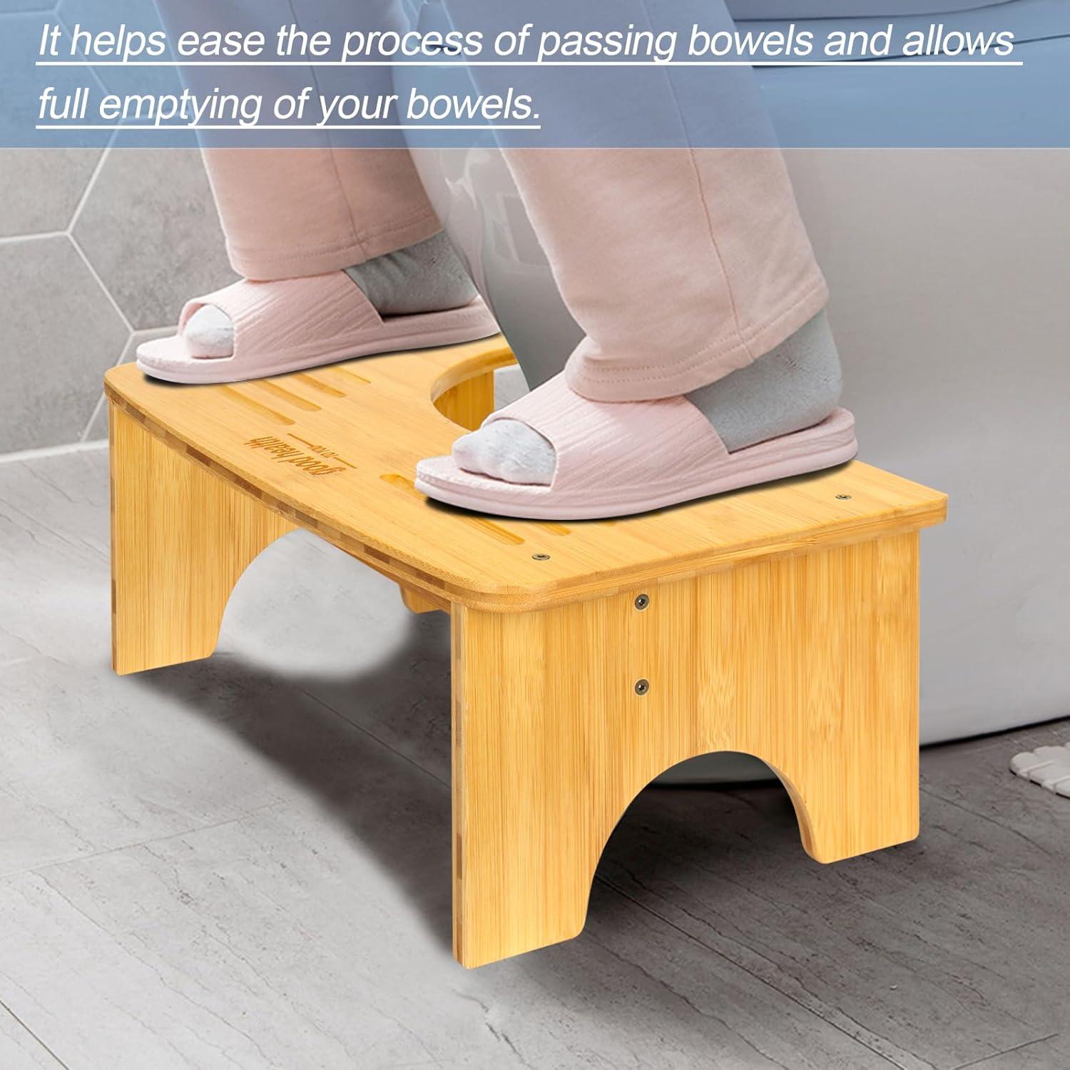 Bamboo Toilet Stool for Adults, 6.5" Toilet Stool Squat Adult Kids, Portable Simple Curve Squat Toilet Potty Stool, Non-Slip Poop Stool for Bathroom, Improve Squatting Posture and Comfort (Wood)