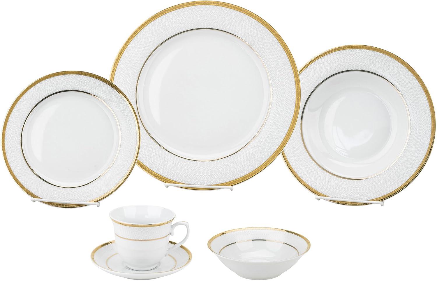 Lorren Home Trends 24 Piece Gold Porcelain Dinnerware Service for 4-Josephine