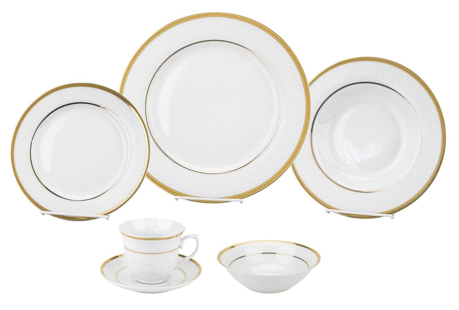 Lorren Home Trends 24 Piece Gold Porcelain Dinnerware Service for 4-Josephine