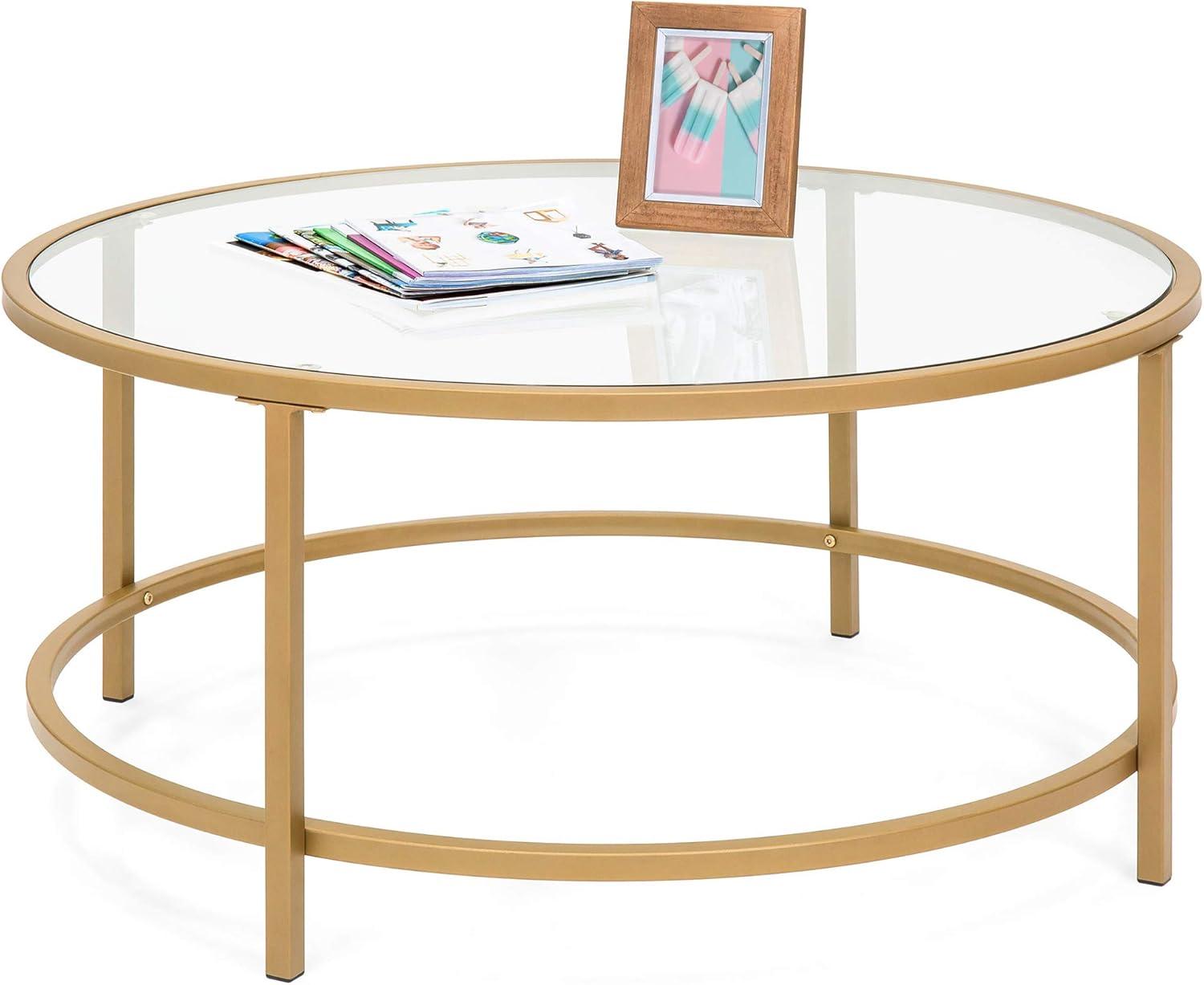 Best Choice Products 36in Round Tempered Glass Coffee Table for Home, Living Room, Dining Room