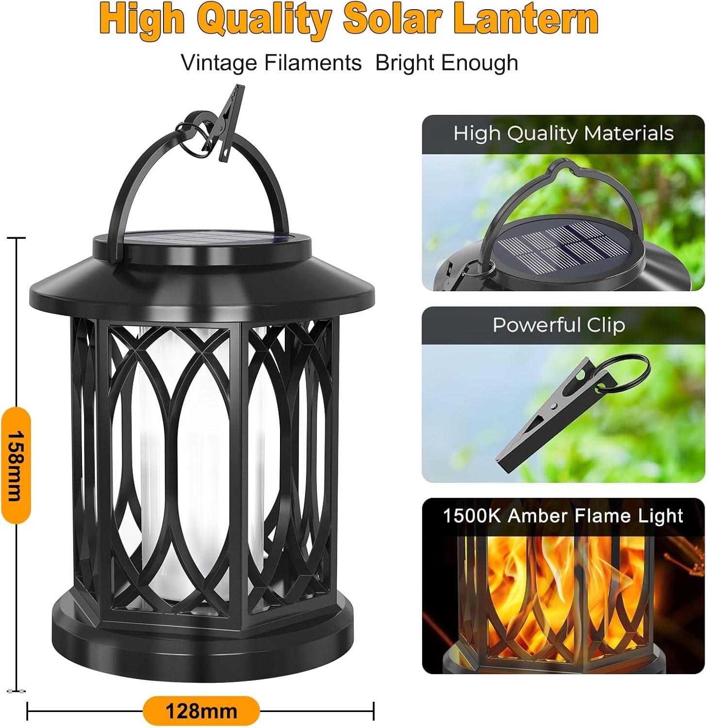 KOOPER Solar Lantern Outdoor Lights, Upgraded Flickering Candle Solar Lanterns Lights Outdoor Waterproof, Hanging Outdoor Solar Lanterns Lights, Solar Powered Lanterns For Yard Garden Decor (Set of 2)
