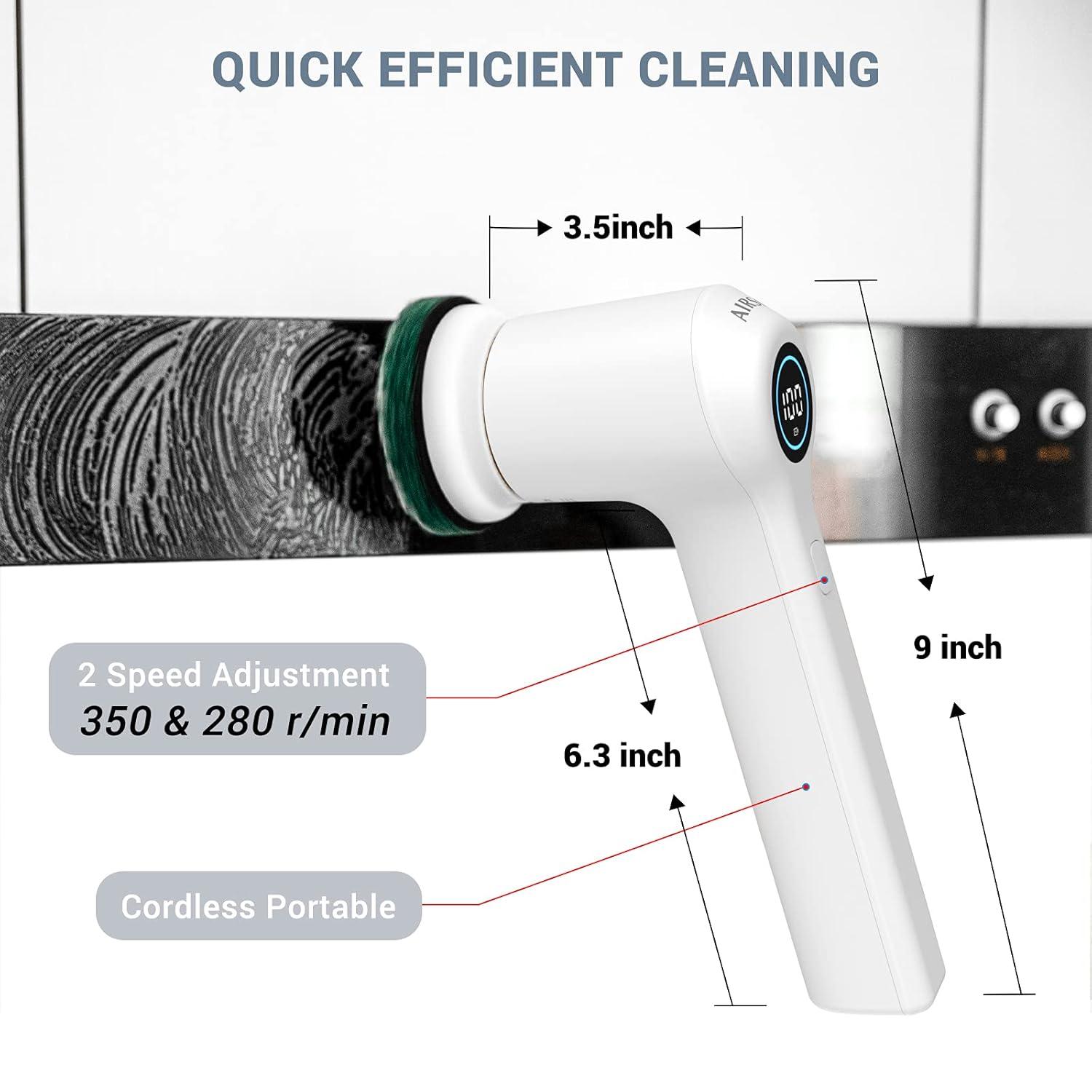 AIRSEE Cordless Electric Spin Scrubber, Handheld Power Shower Cleaner Brush, 2 speeds, 6 Replaceable Brush Heads for Cleaning Floor, Window, Bathroom, Kitchen, for Elderly & Busy Family