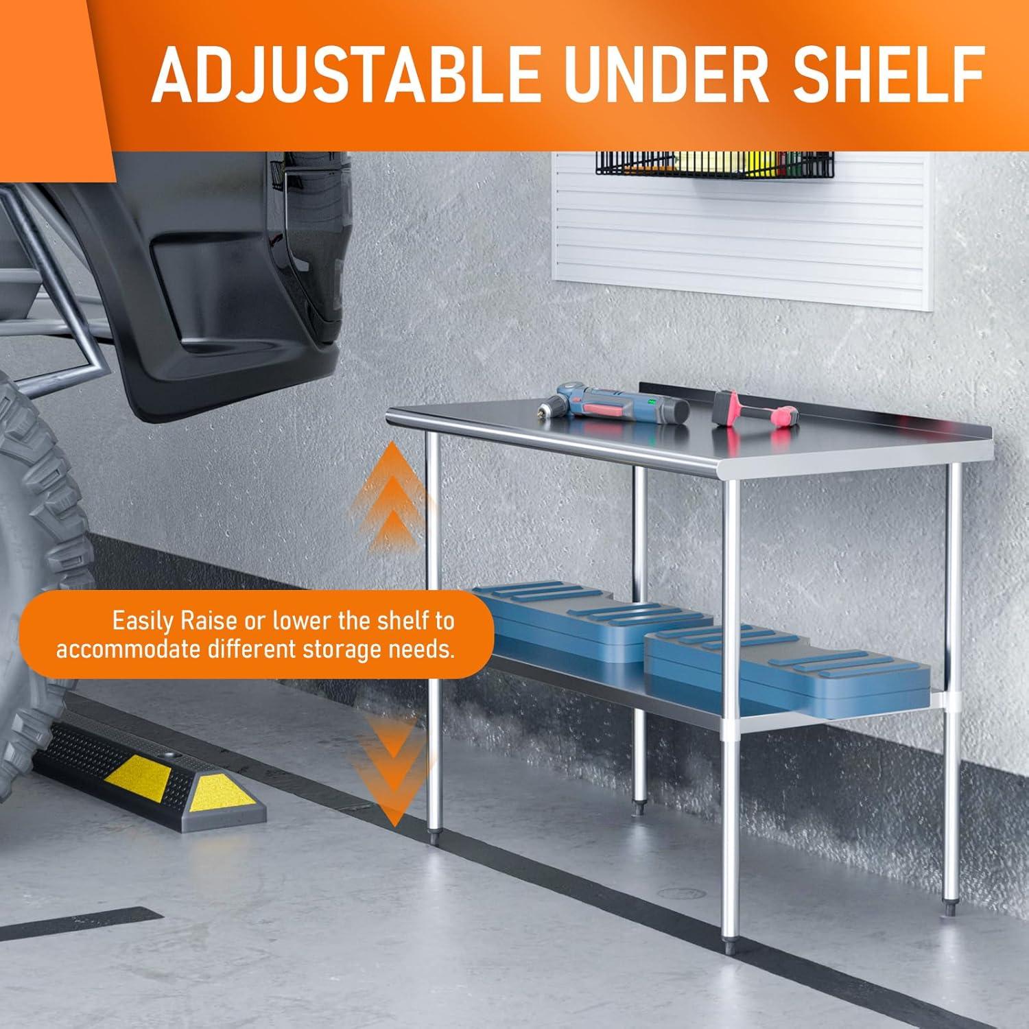 Stainless Steel Table 24 x 48 Inches Metal Prep Table with Backsplash & Adjustable Undershelf for Commercial Kitchen, Outdoor, Restaurant, Hotel & Garage