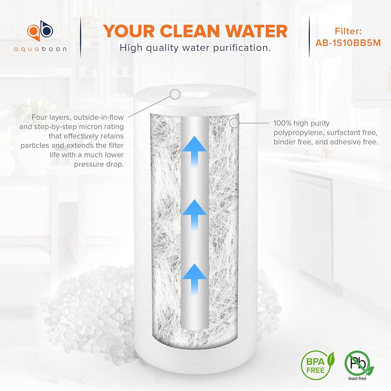 Aquaboon 12-Pack of 5 Micron 10" Sediment Water Filter Replacement Cartridge | Whole House Sediment Filtration | Compatible with W15-PR, HD-950, WFHD13001B, GXWH35F, GXWH30C