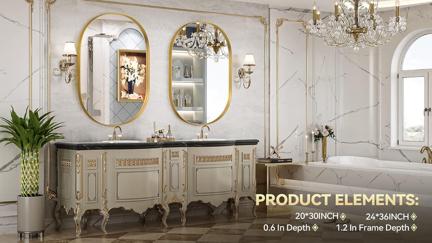 Brightify Gold Oval Mirror for Bathroom 24x36 Inch, Oval Vanity Mirror Gold Metal Frame, Modern Wall Mirror for Bedroom Living Room Farmhouse Fireplace Entryway, Hangs Horizontal or Vertical