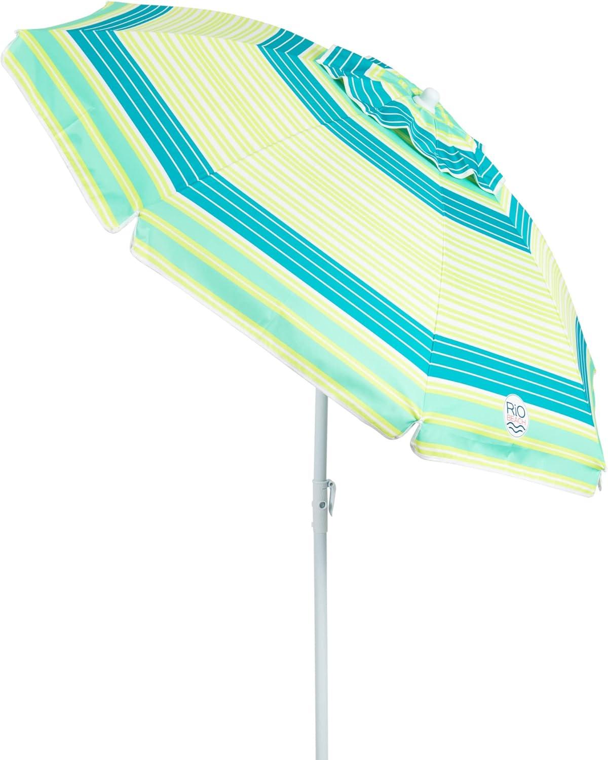 6 ft. Multicolor Beach Umbrella with White Steel Frame