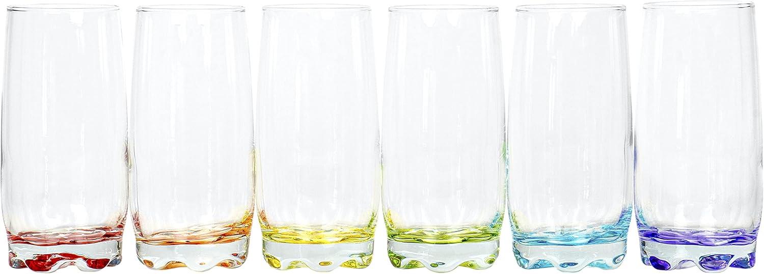 Colorful Bottom Recyclable Glass Tumblers, 13.25 Ounce - Set of 6