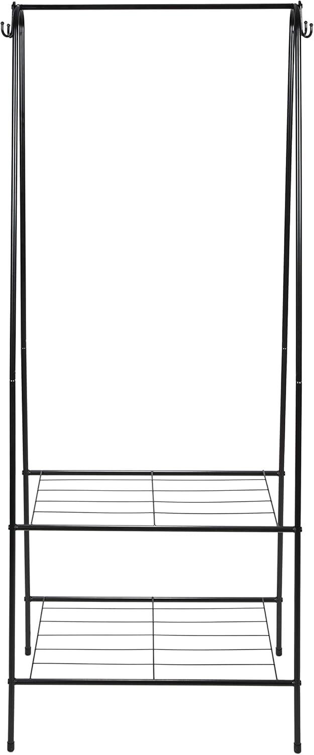 Organize It All Clothing Garment Rack with 2 Shelves and 2 Hooks Black