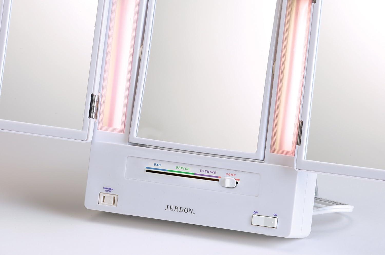 Symple Stuff Washington Mews TriFold Lighted Tabletop Makeup Mirror, Plug In