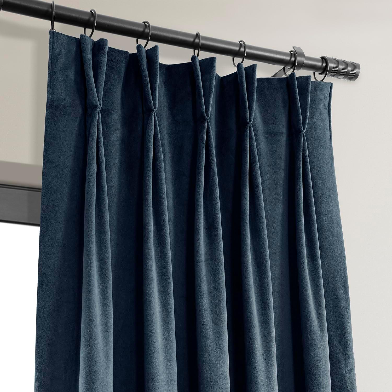 Half Price Drapes Signature Midnight Blue French Pleat Velvet Blackout Curtains(1 Panel), 50WX 120L