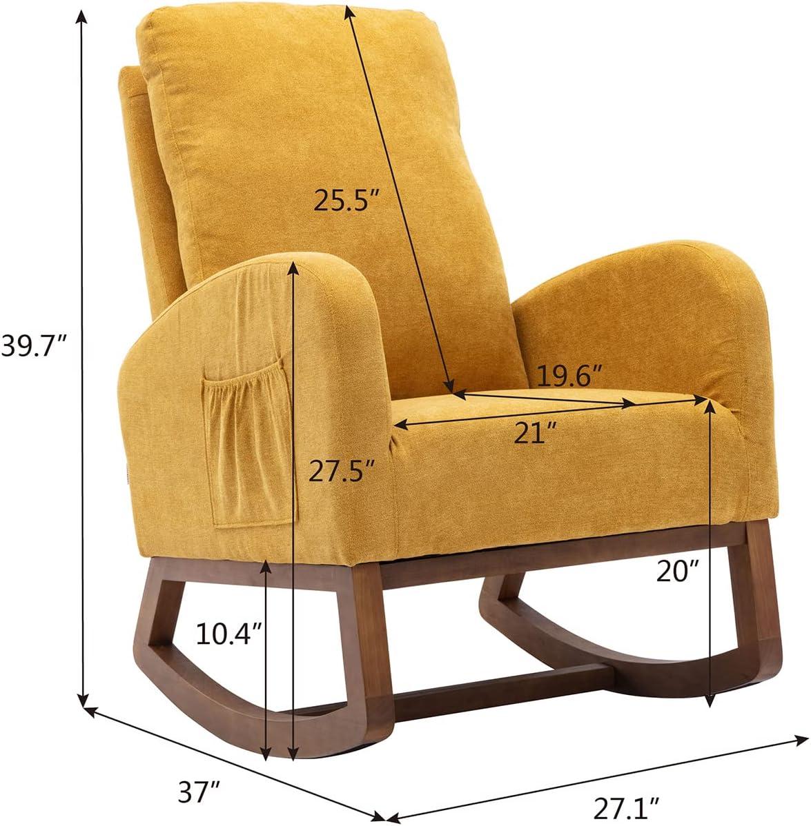 Antetek Modern Accent Rocking Chair, Upholstered Nursery Glider Rocker, Comfy Armchair with Side Pocket, Living Room Lounge Arm Chair, High Backrest with Decorative Buttons, Dark Grey