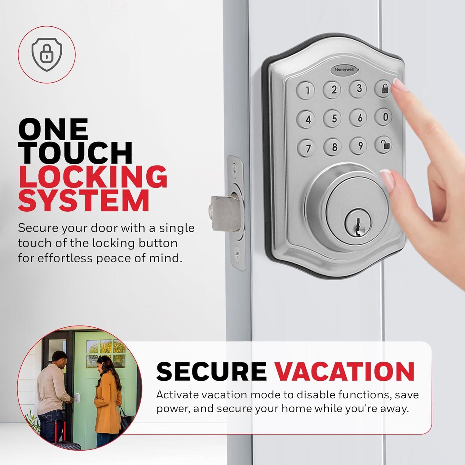 Honeywell Electronic Entry Deadbolt Door Lock, Satin Nickel