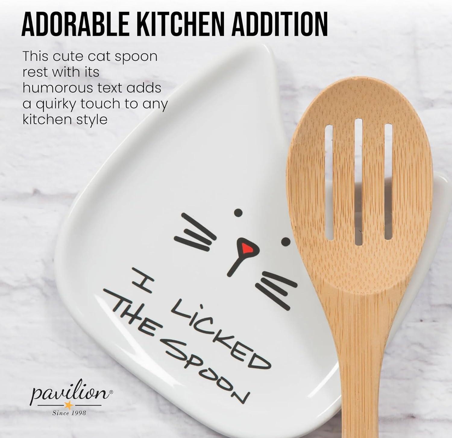 Pavilion Gift Company Blobby Cat, Cat Spoon Rest"I Licked the Spoon", 5", White