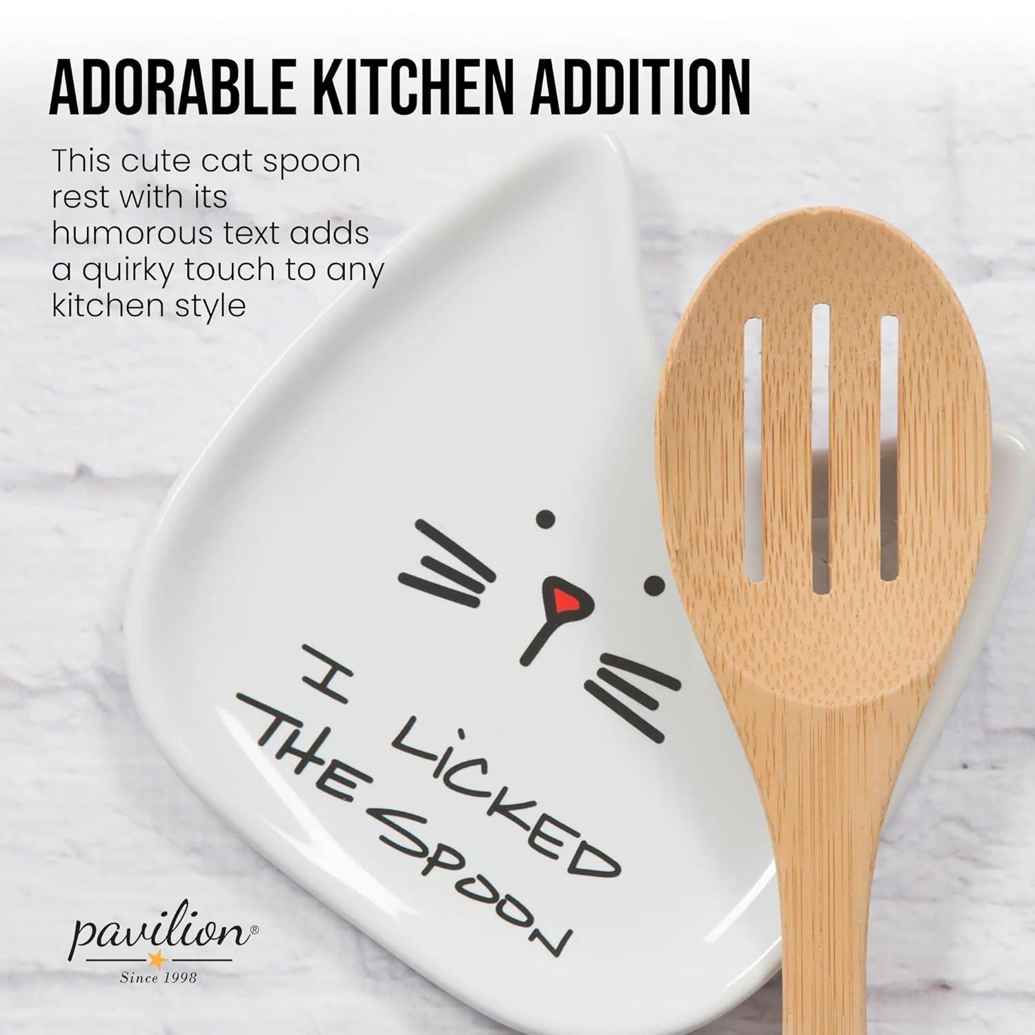 Pavilion Gift Company Blobby Cat, Cat Spoon Rest"I Licked the Spoon", 5", White