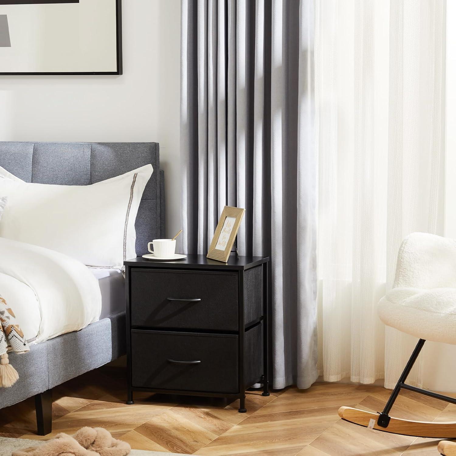 DUMOS Nightstand Set of 2, Small Dresser with 2 Fabric Drawers Side Bedroom End Table Kids Bedside Storage Furniture for 25 inch Tall Night Stand for Closet, Entryway, College Dorm, Classic Black