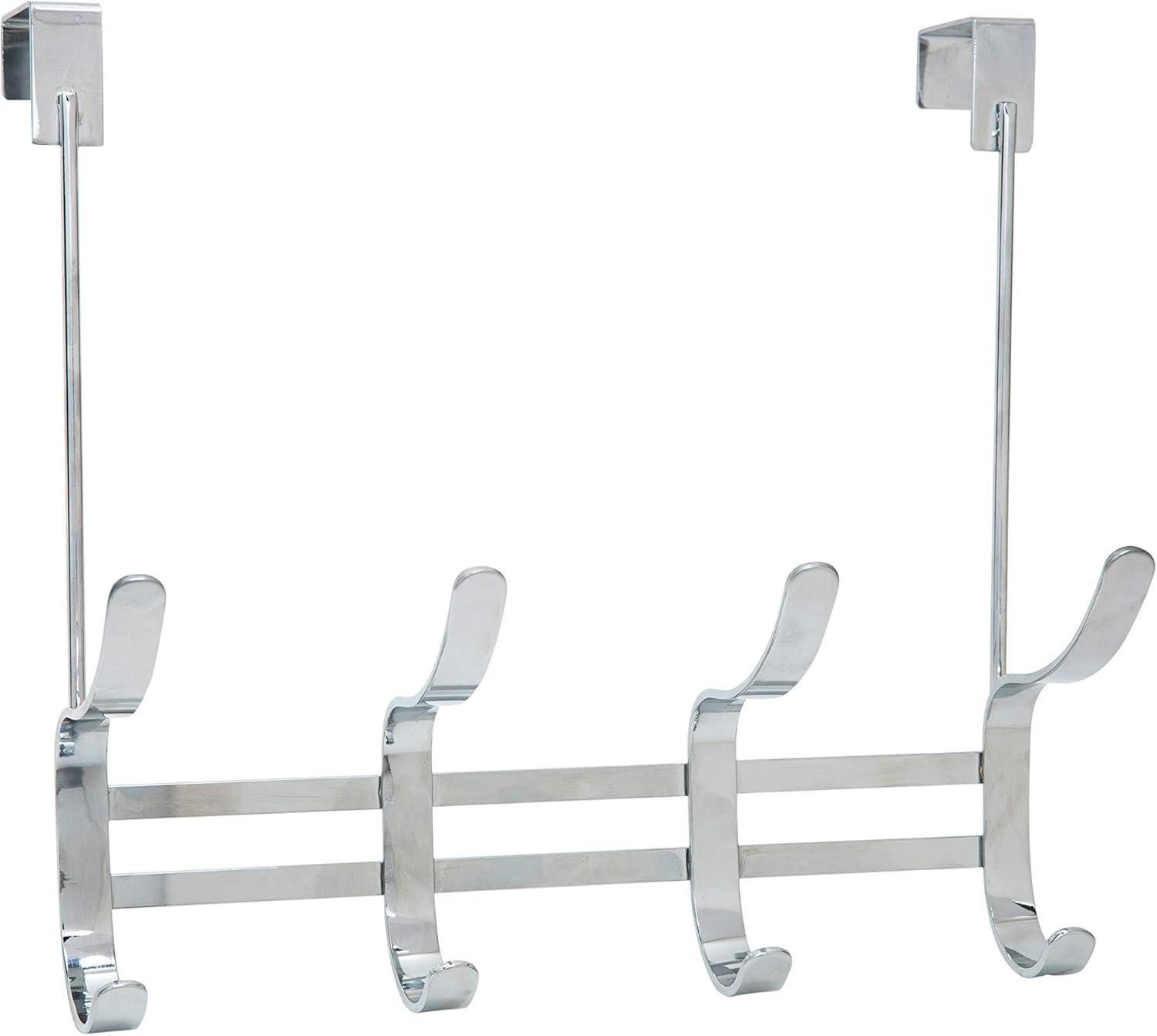 Over the Door Hook Rack Chrome - Simplify: Steel Construction, Spot Clean, Bath Canister Included