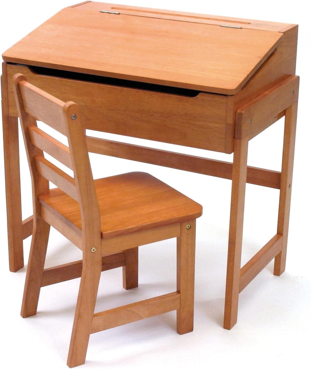 Pecan Wood Slanted Top Desk and Chair Set