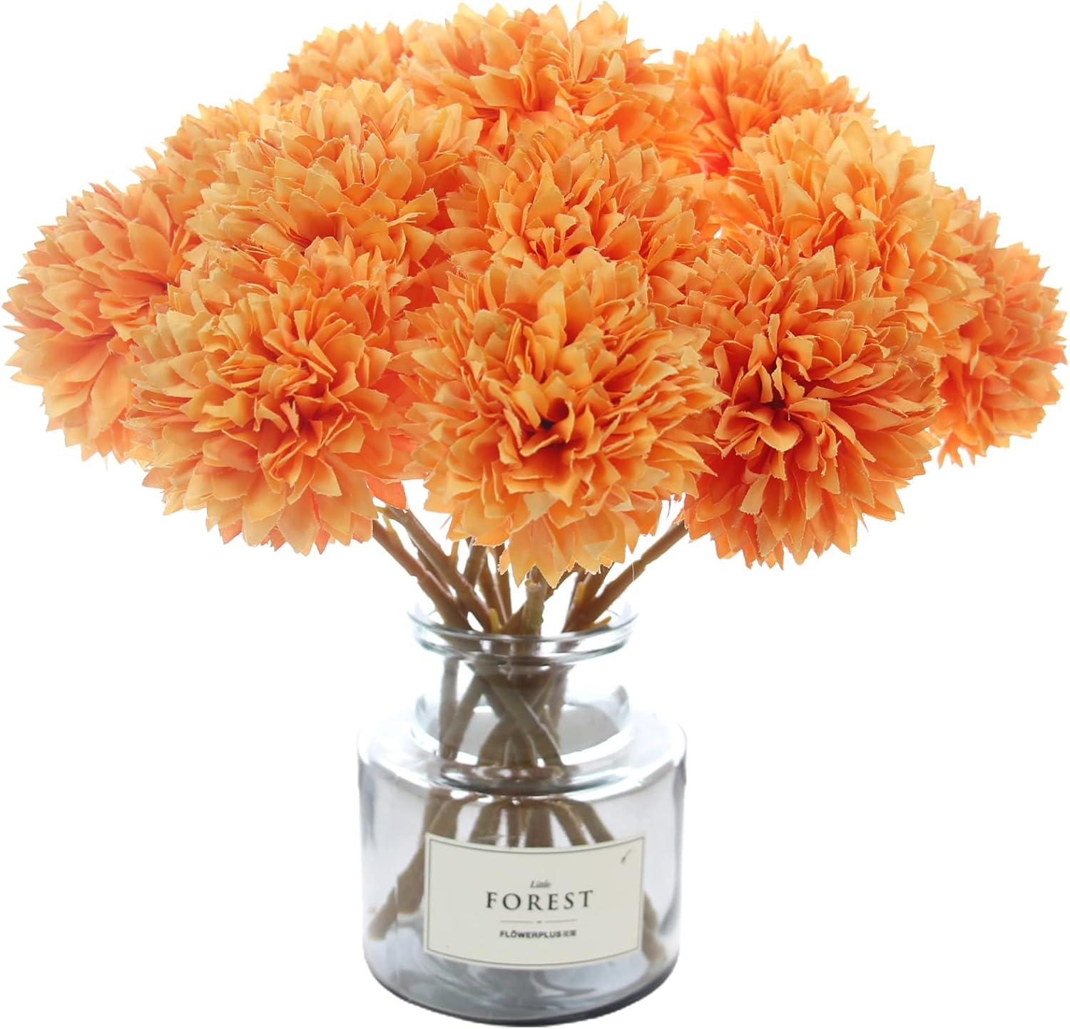 12-Piece Orange Silk Chrysanthemum Ball Flowers Bouquet