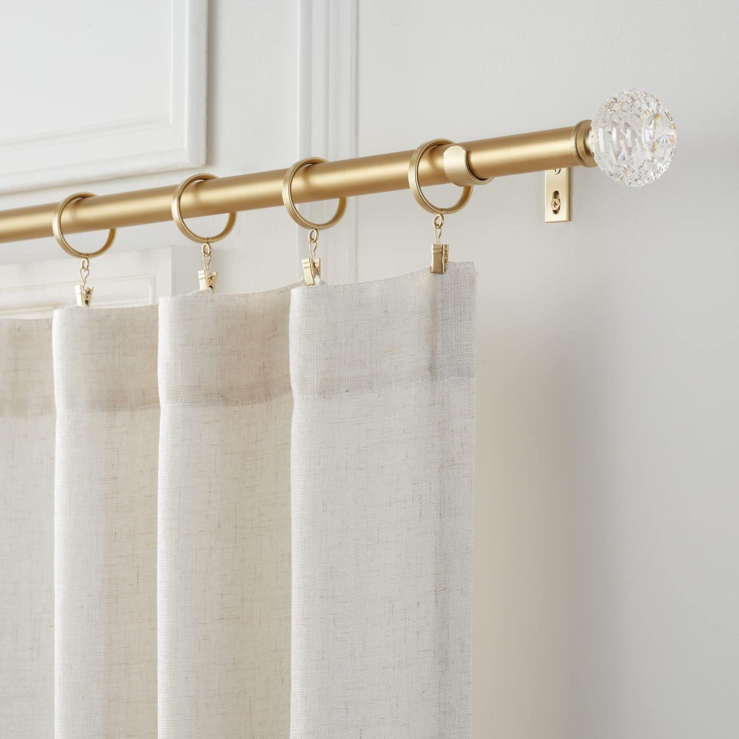 MODE Mode Premium Collection 1 in Diameter Curtain Rod Set with Round Cut Crystal Finials and Steel Wall Mounted Adjustable Rod