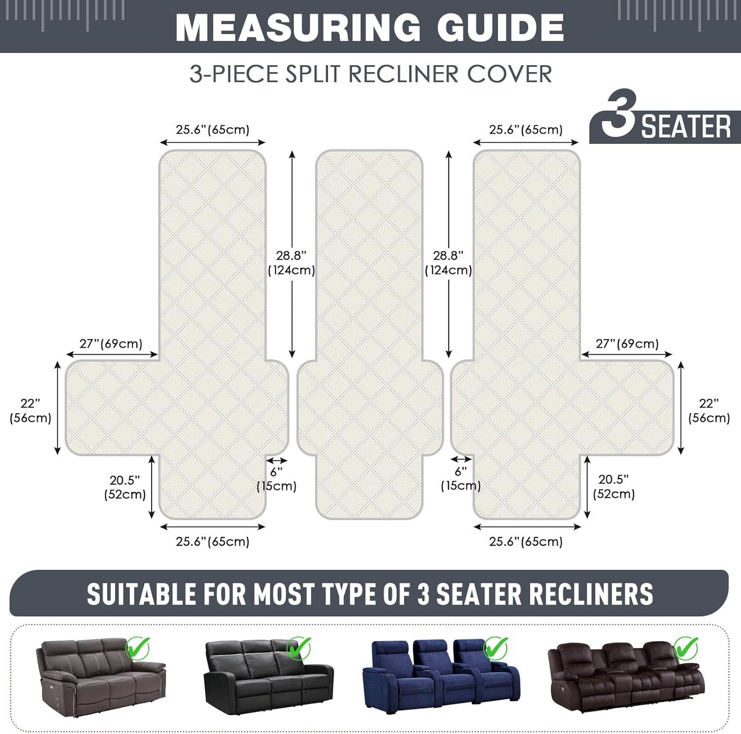 Latitude Run® Box Cushion Recliner 3 Seater Sofa Slipcover, Non-Slip Pet Reclining Couch Cover with Pockets Furniture Protector