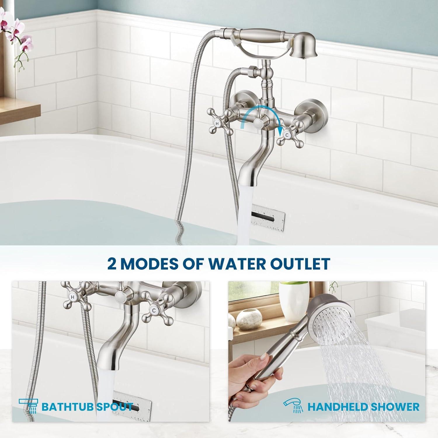 2 Handle Wall Mounted Clawfoot Tub Faucet