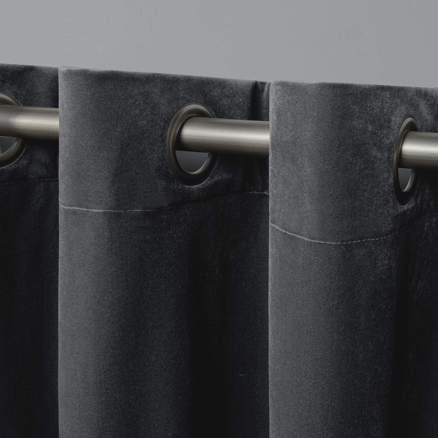 Exclusive Home Velvet Heavyweight Light Filtering Grommet Top Curtain Panel Pair, 54"x63", Soft Grey