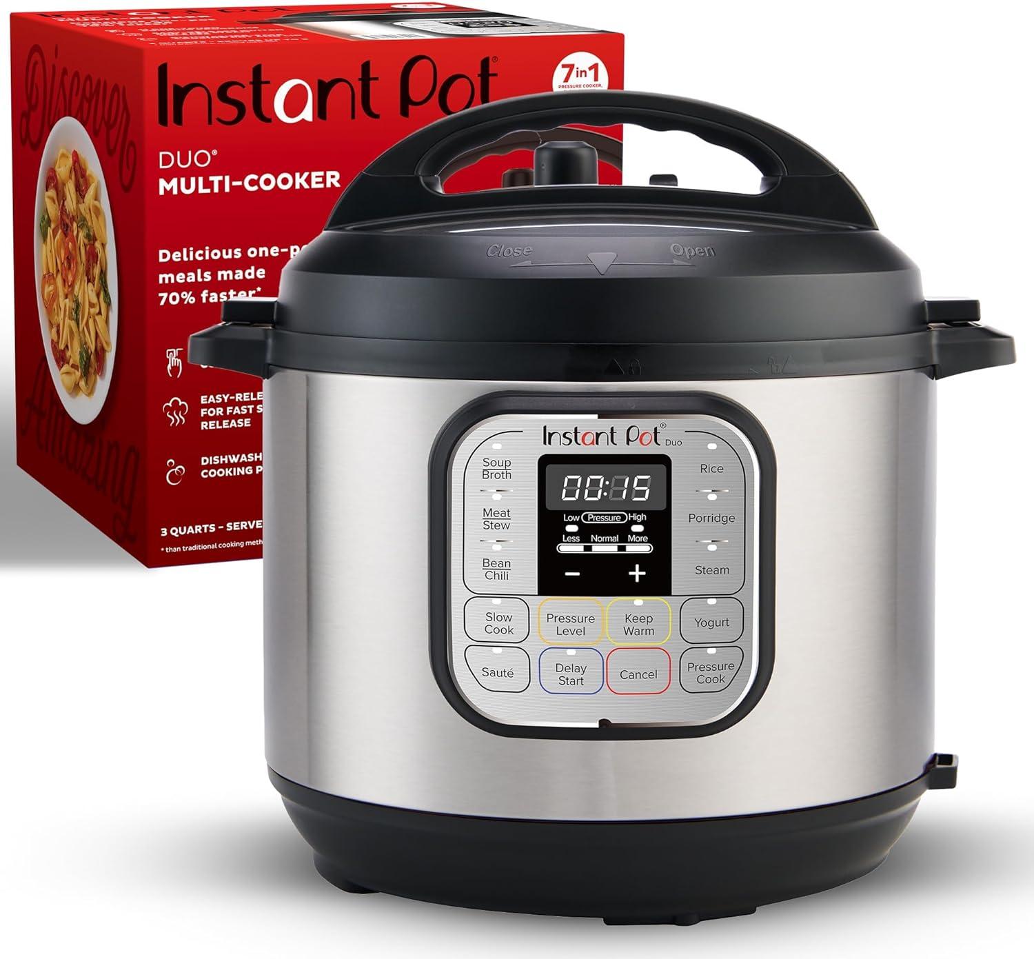 Instant Pot Duo Mini 3-Quart, Electric Pressure Cooker, 7-in-1 Yogurt Maker, Food Steamer, Slow Cooker, Rice Cooker & More