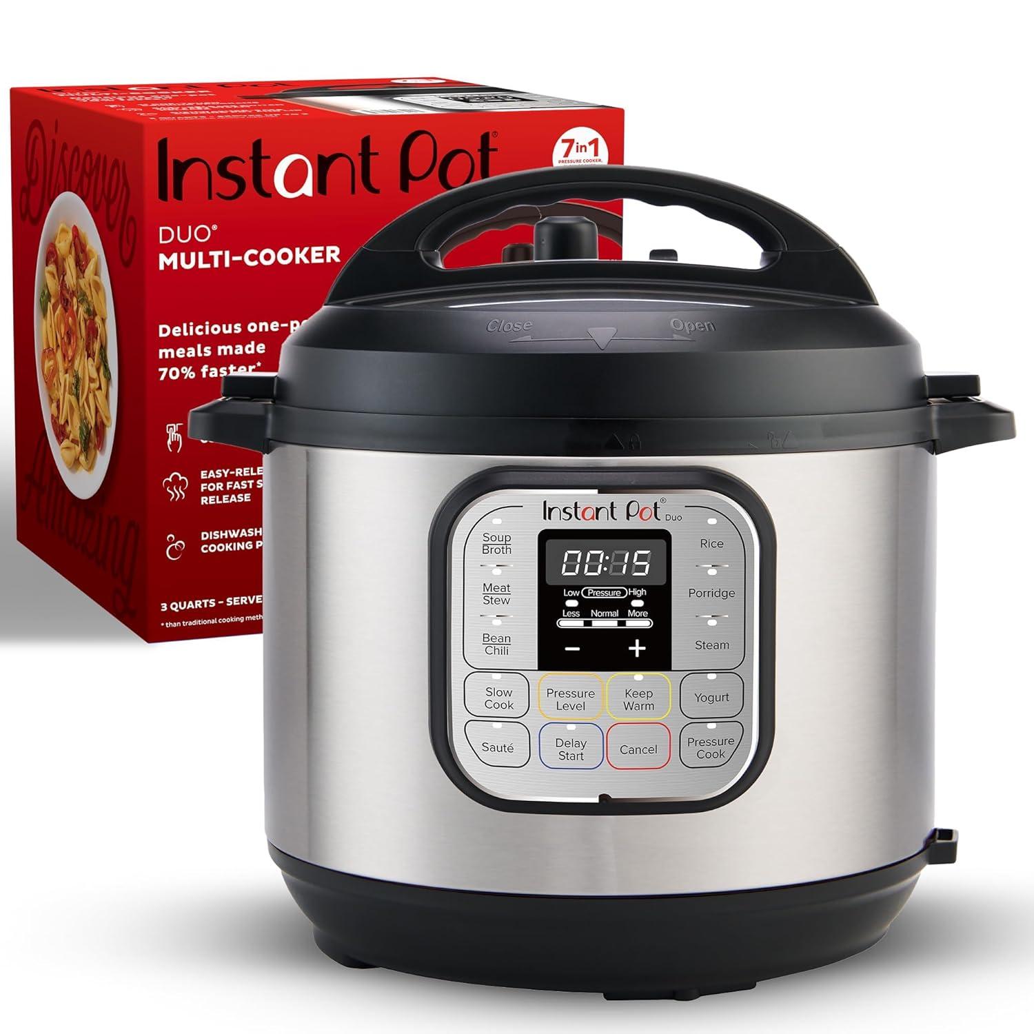 Instant Pot Duo Mini 3-Quart, Electric Pressure Cooker, 7-in-1 Yogurt Maker, Food Steamer, Slow Cooker, Rice Cooker & More