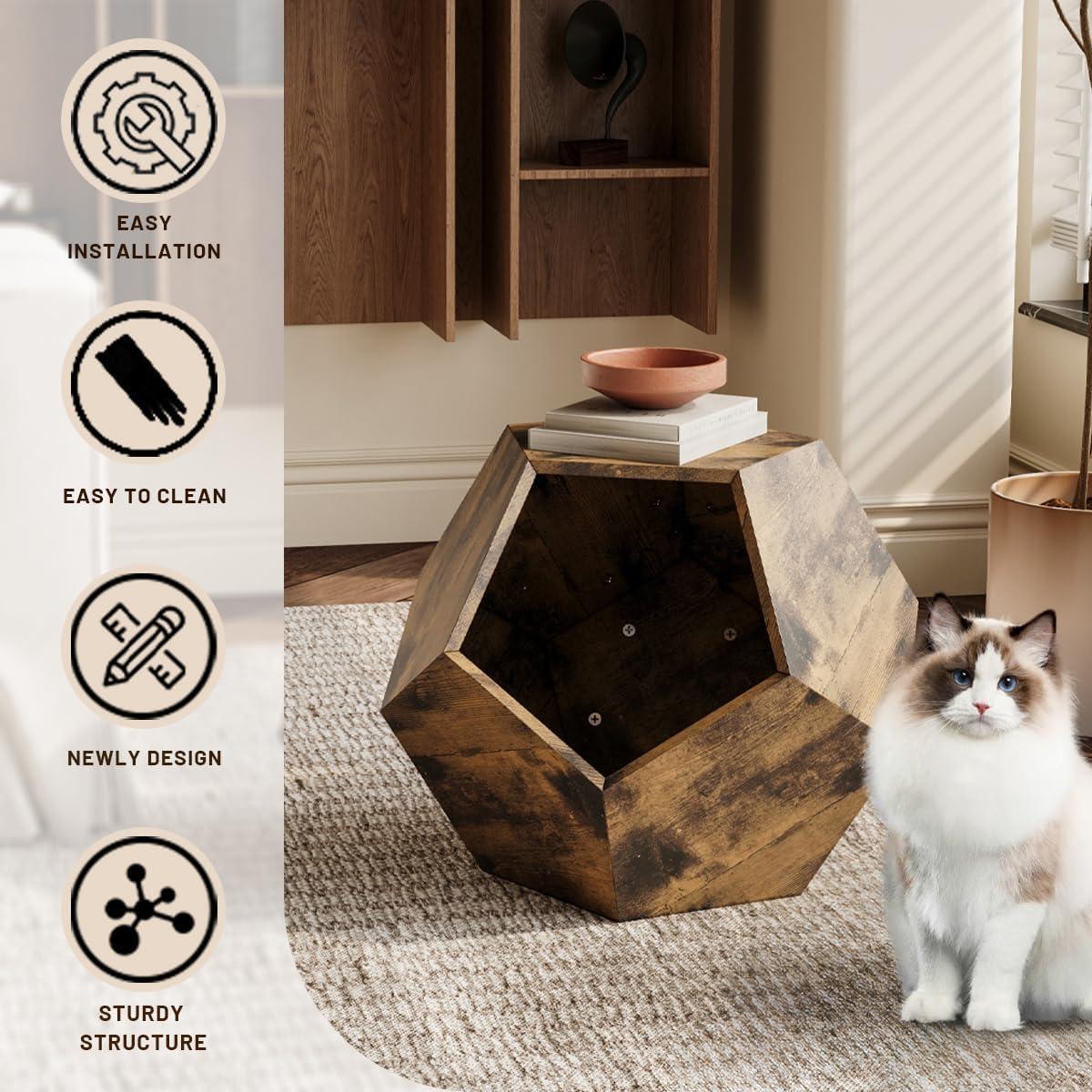 Vintage Cat Bed - Cat Condo Beds for Indoor Cats, Brew Braun Hardwood Brown Nightstand