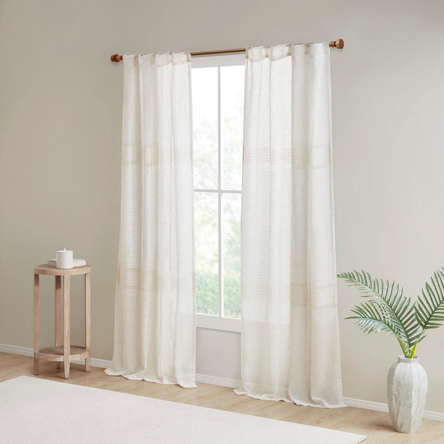 Madison Park Aida Ivory Yarn Dye Sheer Thermal Rod Pocket Curtain Panels 37x84" (Set of 2)