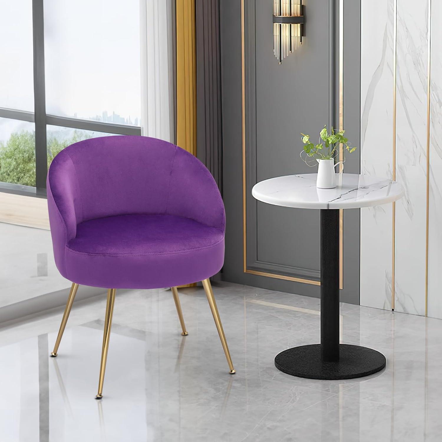 MoNiBloom Velvet Barrel Accent Chair with for Bedroom, Modern Vanity Chair for Living Room, Upholstered Arm Chair Guest Chair with Golden Metal Legs, Purple