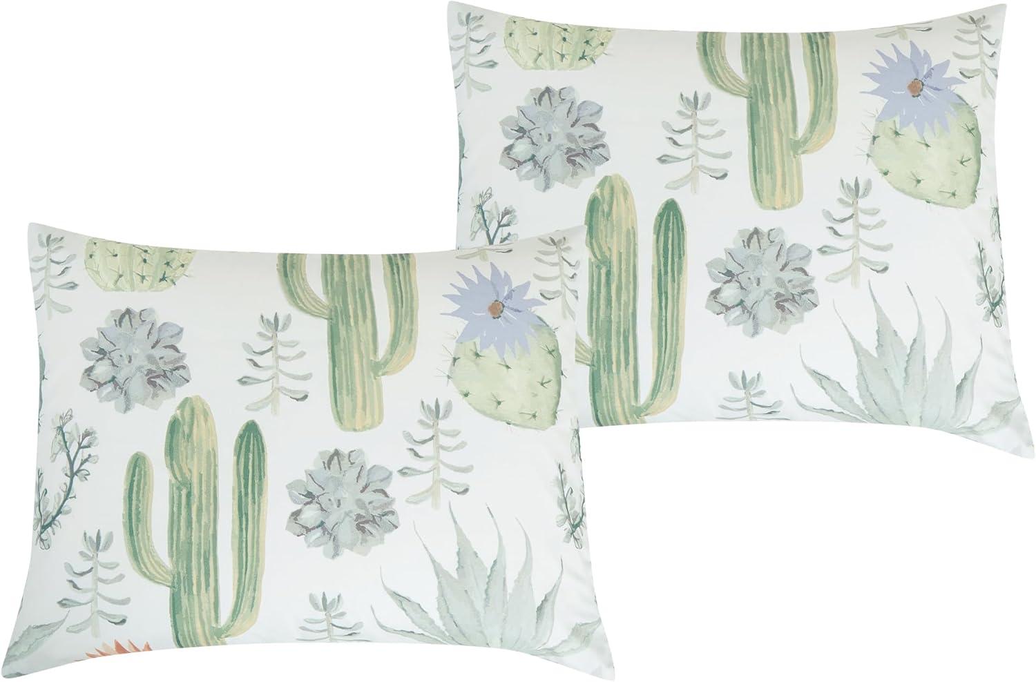 Chezmoi Collection Cereus 3-Piece Southwestern Serene Desert Comforter Set, Green Blue Cactus Succulent Plant Printed Washed Microfiber Bedding, Full