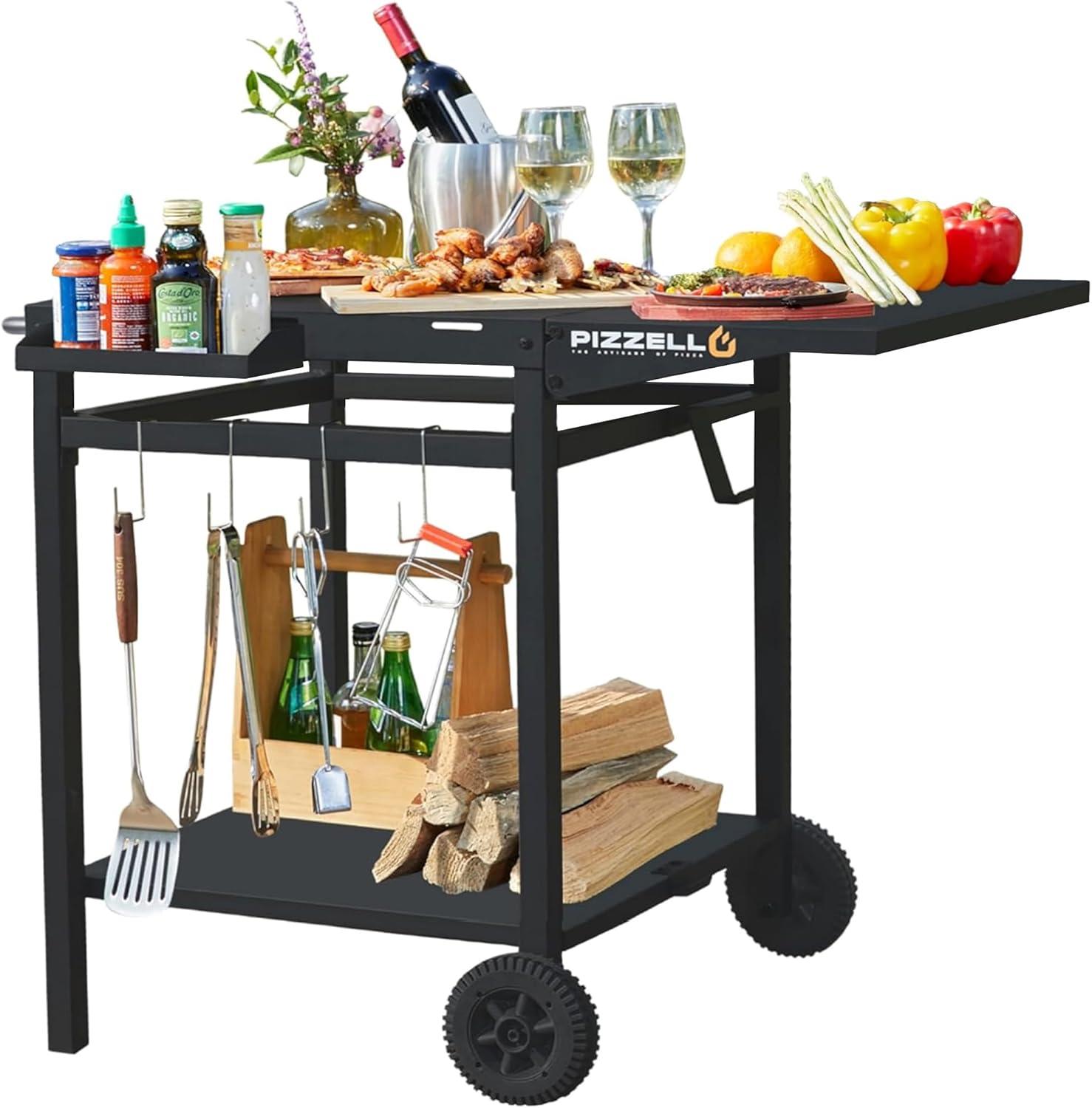 Small Black Steel Foldable Outdoor Grill Table Cart