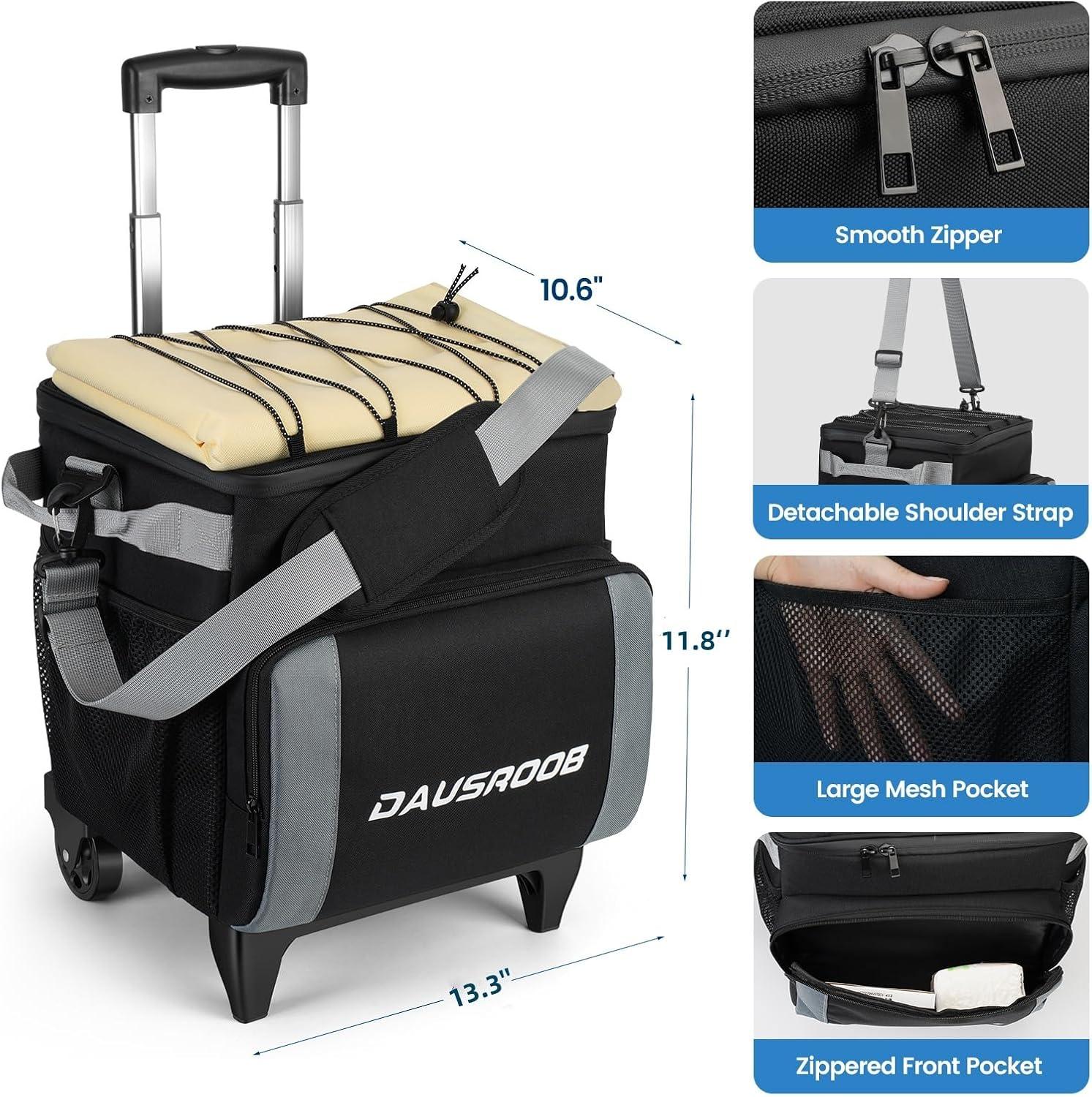 Black and Gray 28L Insulated Rolling Cooler with Wheels