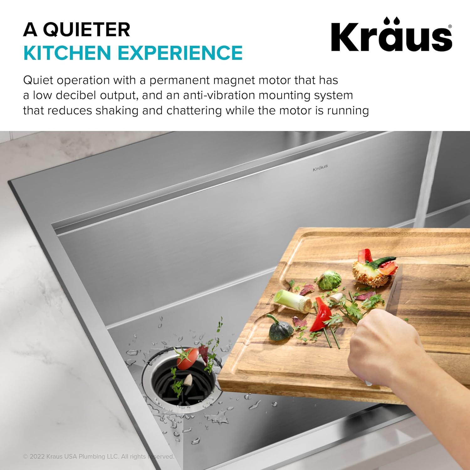 Kraus KRAUS WasteGuard Continuous Feed Motor Garbage Disposal with Power Cord and Universal Mount