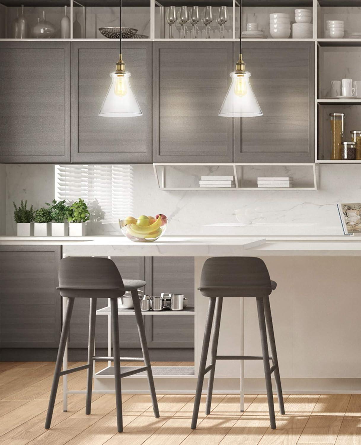 Goldwater 7.5" Adjustable Drop Metal/Glass LED Pendant, Brass Gold