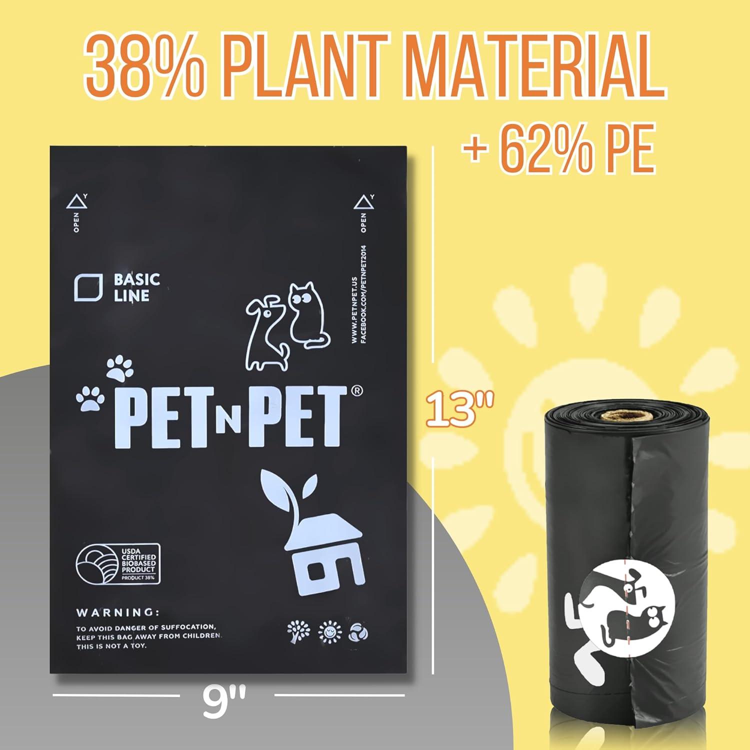 Pet N Pet 1080 Counts Black Poop Bags for Dogs, 38% Plant Based & 62% PE Extra Thick Dog Poop Bags Rolls, 9" x 13", Unscented Pet Waste Bag