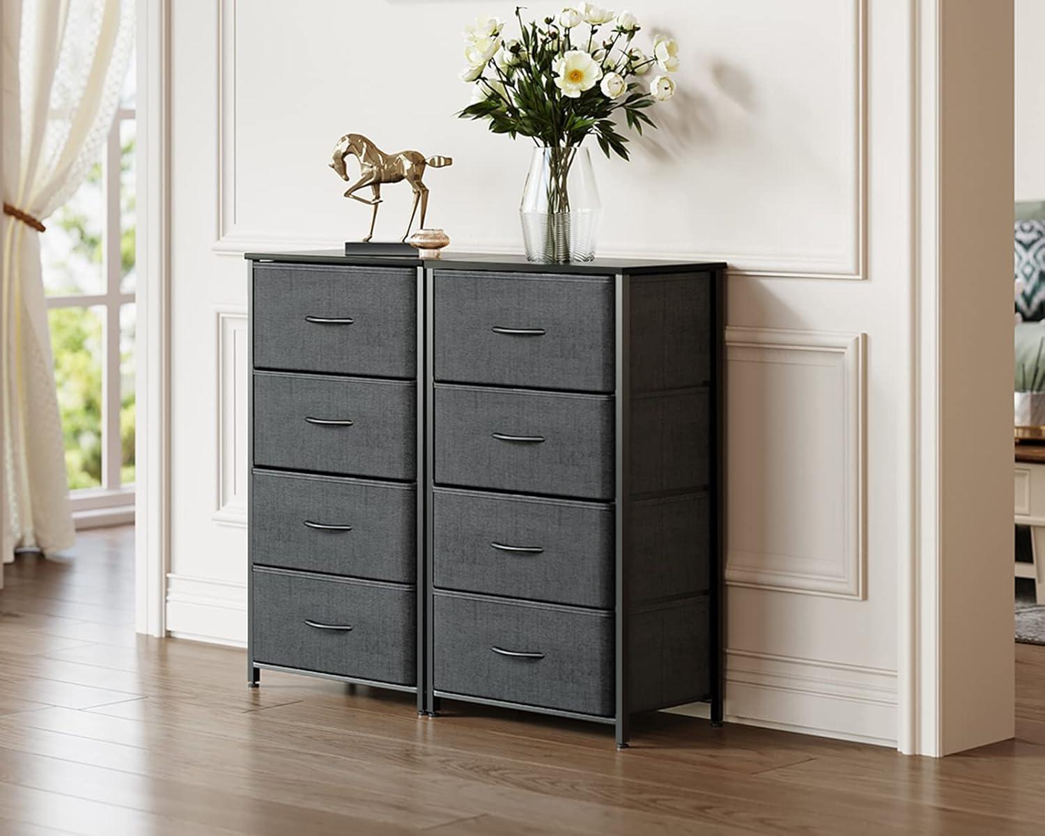 ODK Dresser for Bedroom with 4 Storage Drawers, Small Dresser Chest of Fabric Drawers with Sturdy Steel Frame, Wood Top, Dark Grey