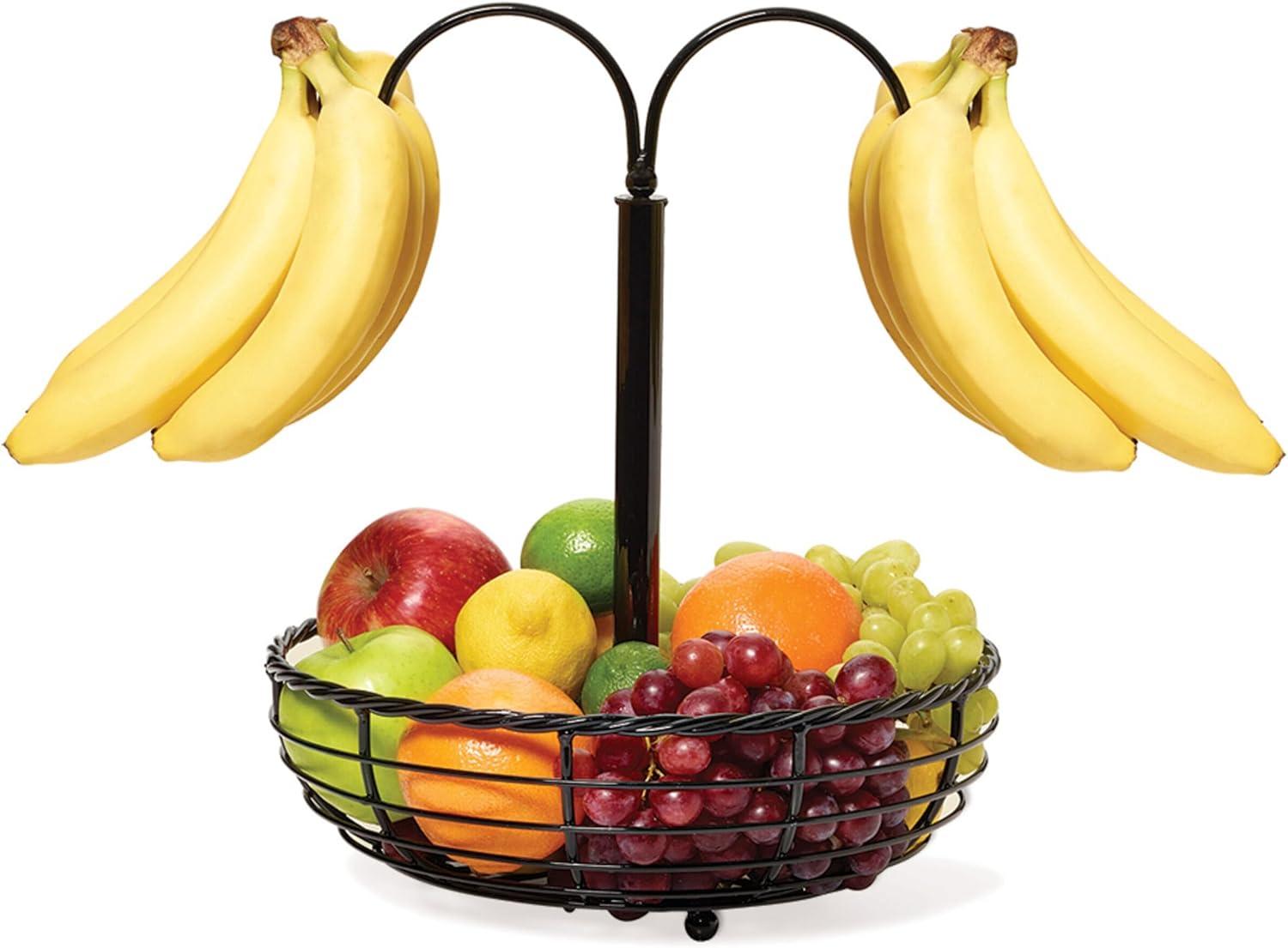 Black Iron Rope Design Fruit Basket with Double Banana Hook