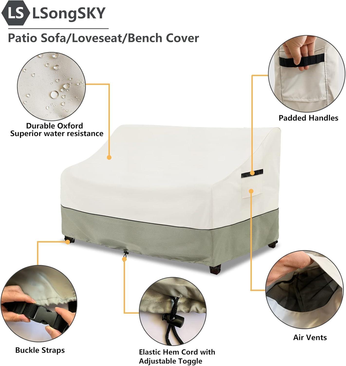 BINO Patio 3-Seater Sofa Cover,Outdoor Couch Cover Fits Up To 76W X 32.5D X 33H Inches,100% Waterproof Heavy Duty Patio Furniture Covers,Beige & Gray-Green