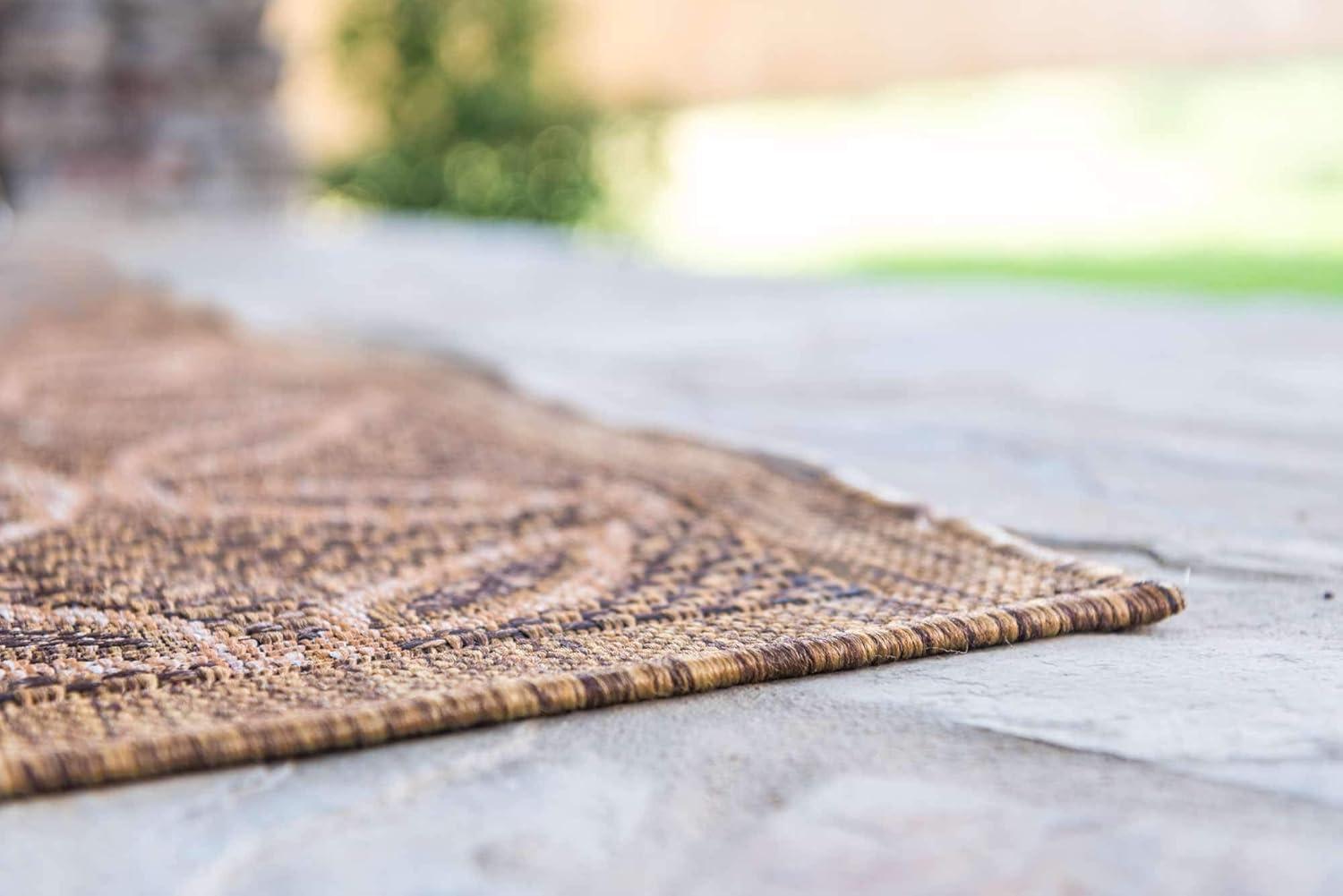 Light Brown and Beige Rectangular Outdoor Synthetic Rug