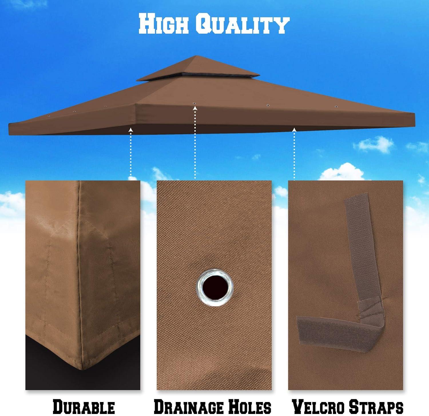 CuYeHt Canopy 10'X10' Replacement Gazebo Canopy top Patio Pavilion Cover Sunshade plyester Double Tiers-Brown