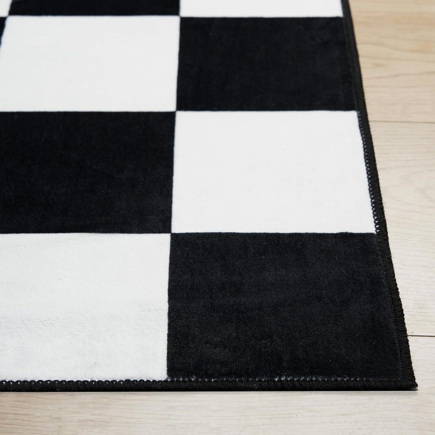 Luxe Weavers Checkered Black and White Geometric 8x10 Area Rug