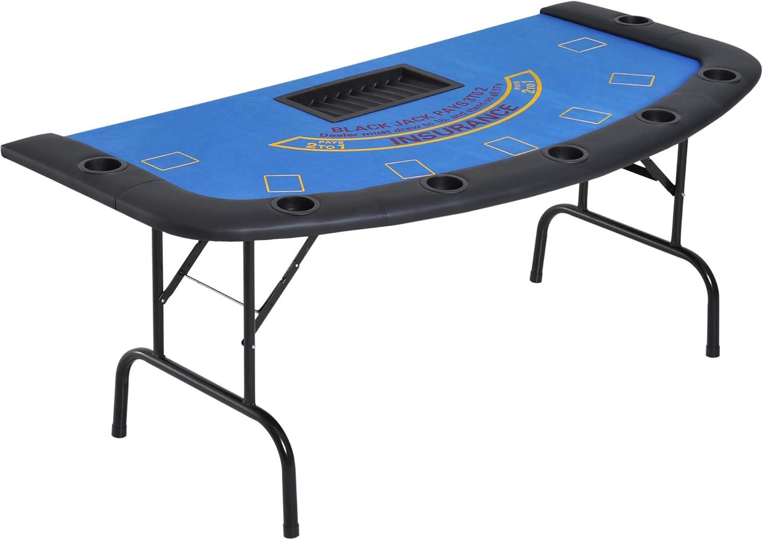 Soozier 72" Foldable 7-Player Poker Blackjack Table with Chip & Cup Holder