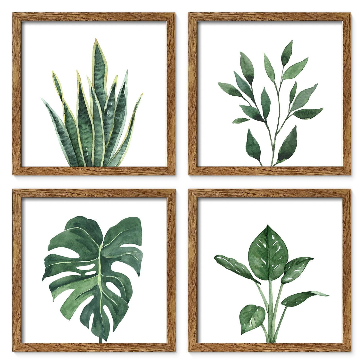 ArtbyHannah Canvas Wall Art Prints, Unframed Botanical Pictures Wall Decor, Sage Green Leaf Plant Poster for Bedroom Decorations & Gift (10x10 Inch, 4 Pack)