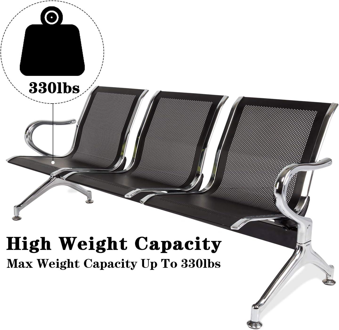 Kinbor Waiting Room Chairs, 3-Seat Reception Chairs Office Guest Waiting Furniture Bench Seating for Airport Bank Hospital, Black