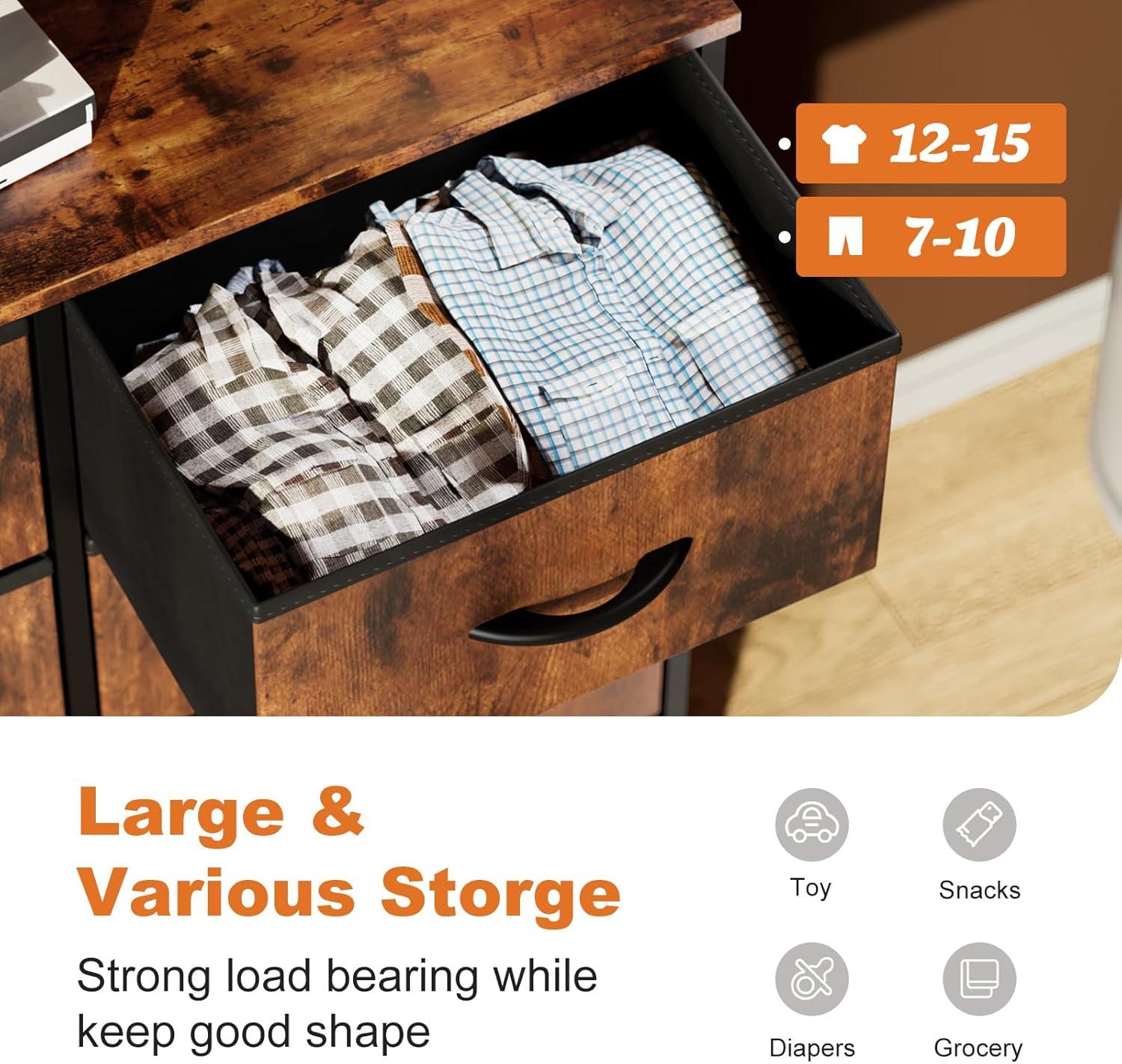 Sweetcrispy 6 Drawer Dresser for Bedroom, Fabric Chest of Drawers Dressers, Storage Tower Unit with Fabric Bins, Bedroom Dresser for Closet, Living Room, Hallway, Wood Top, Steel Frame, Brown