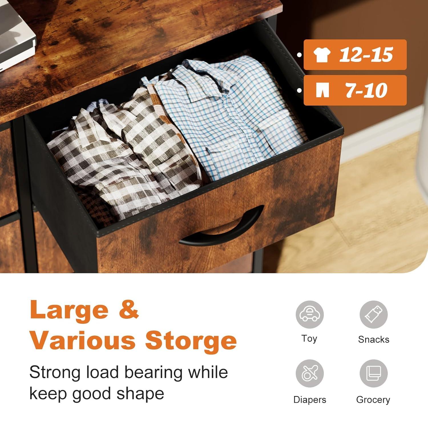 Sweetcrispy 6 Drawer Dresser for Bedroom, Fabric Chest of Drawers Dressers, Storage Tower Unit with Fabric Bins, Bedroom Dresser for Closet, Living Room, Hallway, Wood Top, Steel Frame, Brown